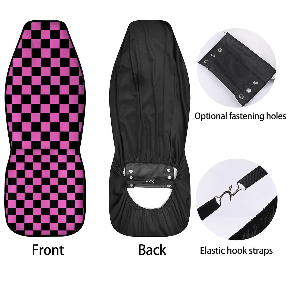 Pink And Black Checkered Print Pattern Car Seat Covers-grizzshop