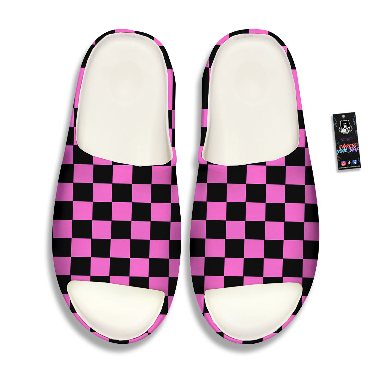 Pink And Black Checkered Print Pattern Sandals-grizzshop