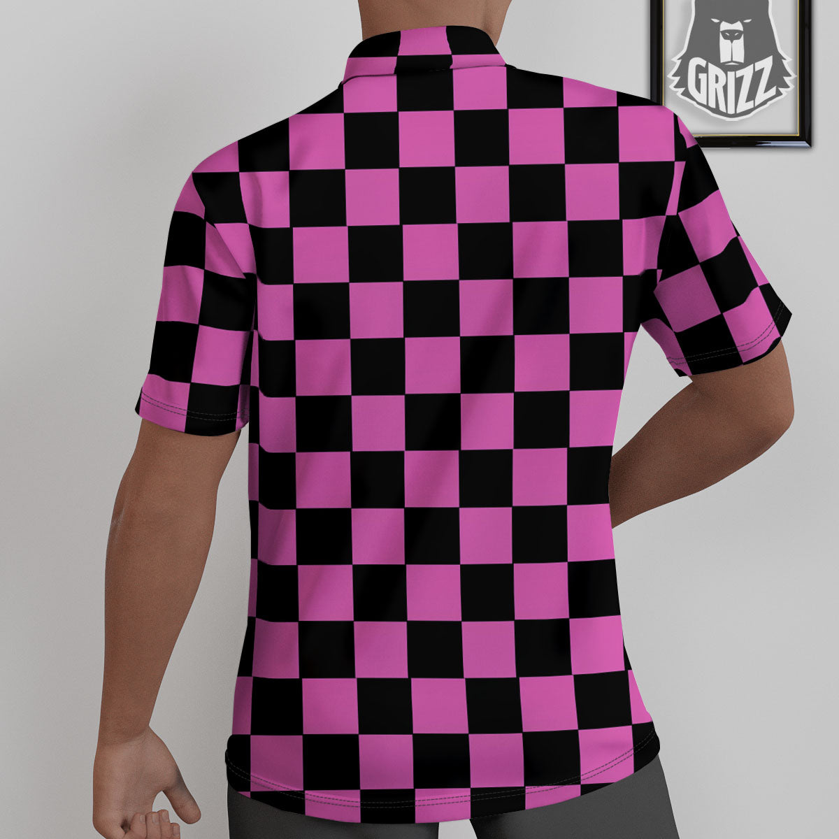 Pink And Black Checkered Print Pattern Untucked Shirts-grizzshop