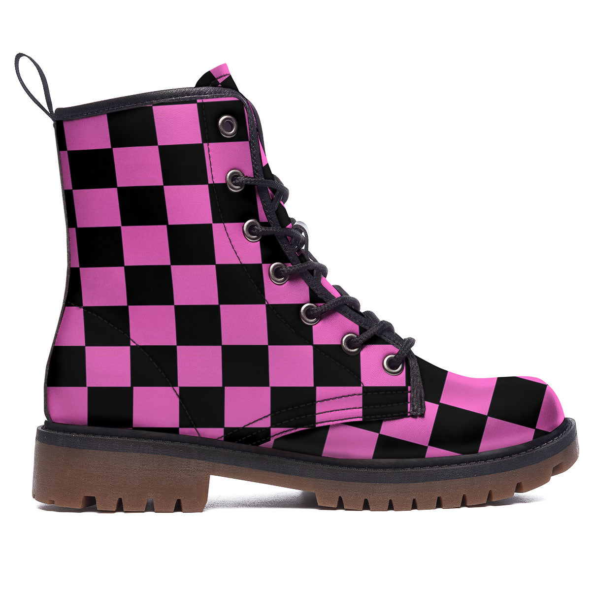 Pink And Black Checkered Print Pattern Work Boots-grizzshop