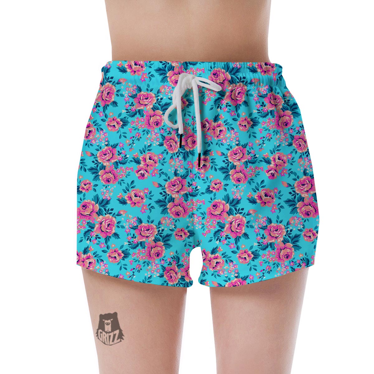 Pink And Blue Rose Floral Women's Shorts-grizzshop