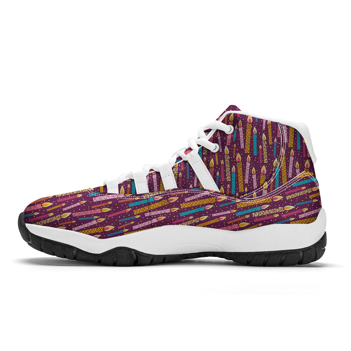 Pink And Colorful Candle Print Pattern White Bball Shoes-grizzshop