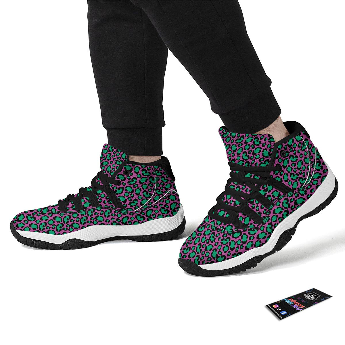 Pink And Green Dot Leopard Black Bball Shoes-grizzshop
