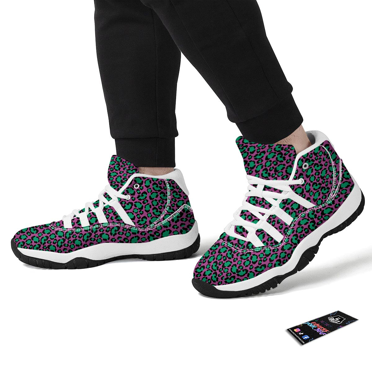 Pink And Green Dot Leopard White Bball Shoes-grizzshop