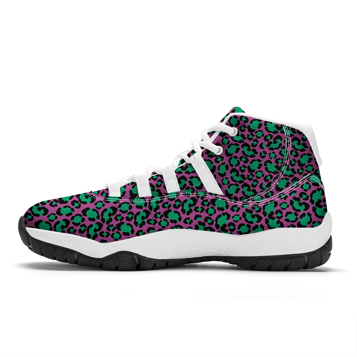 Pink And Green Dot Leopard White Bball Shoes-grizzshop