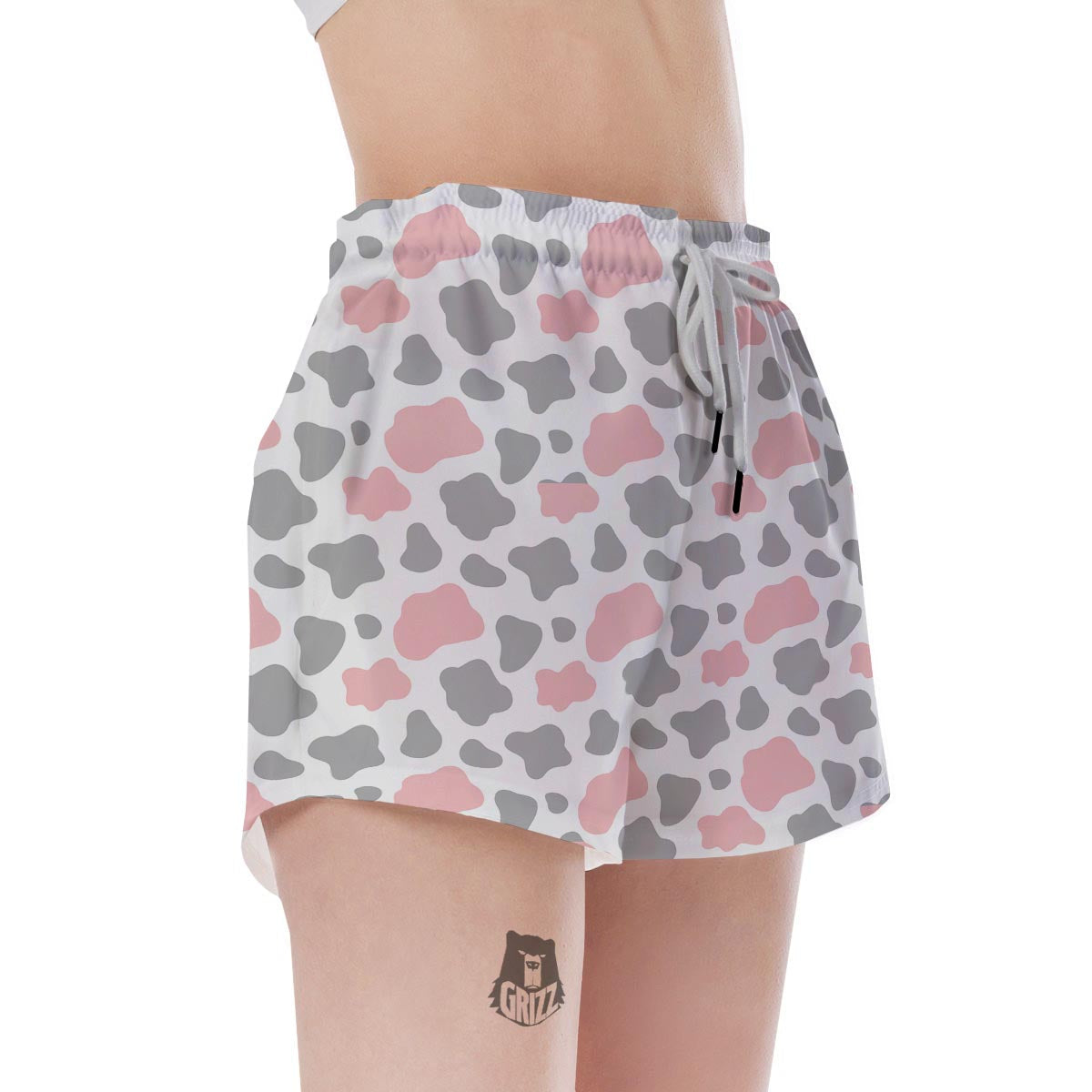 Pink And Grey Cow Print Women's Shorts-grizzshop