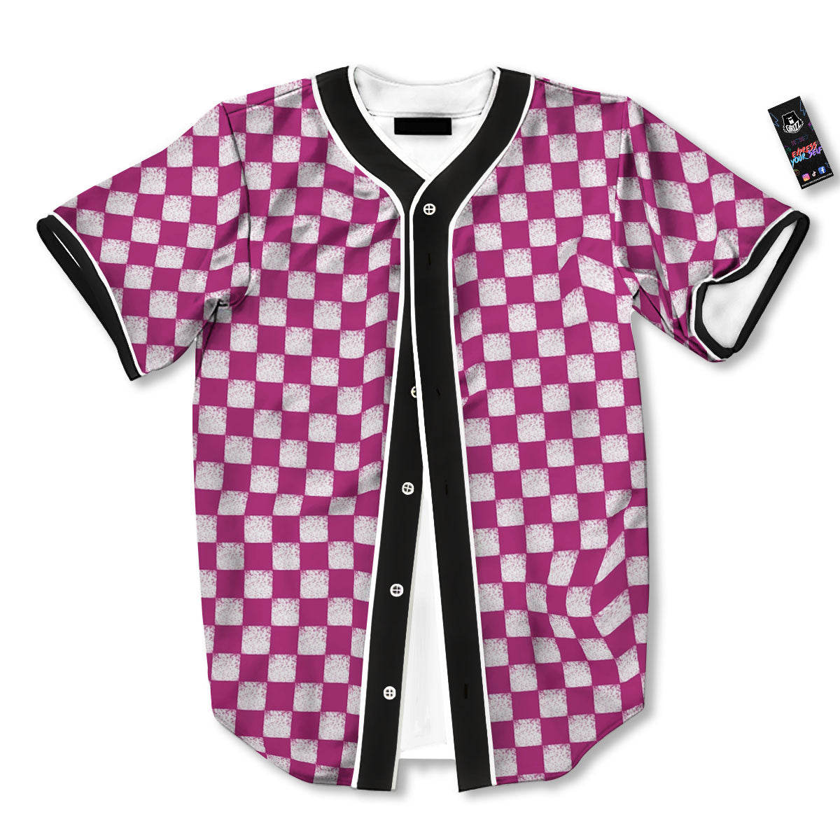 Pink And White Checkered Print Pattern Baseball Jersey-grizzshop