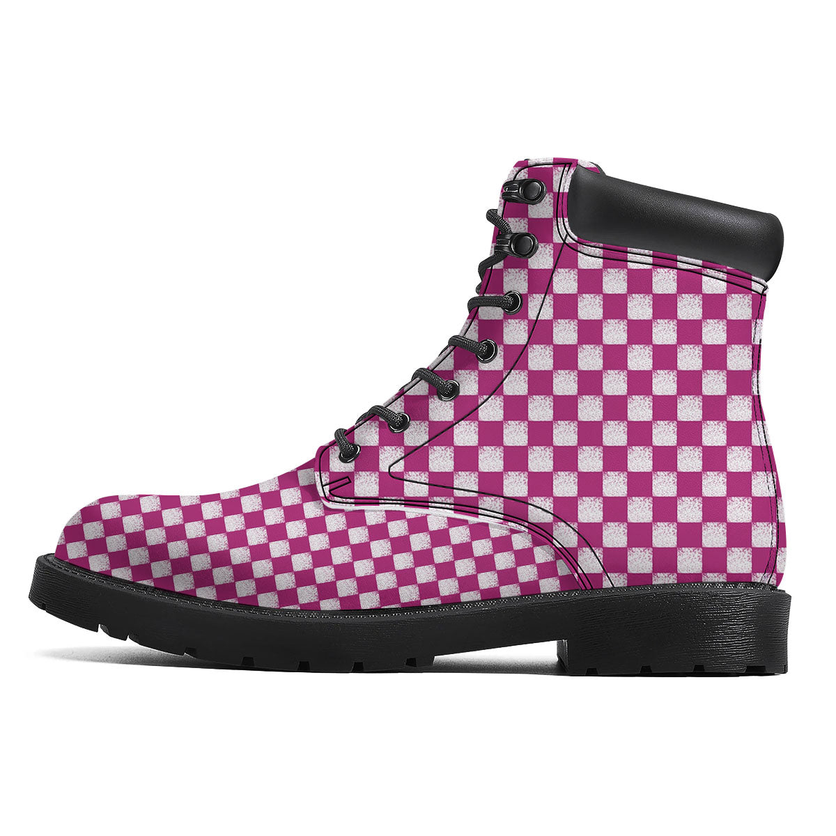 Pink And White Checkered Print Pattern Boots-grizzshop