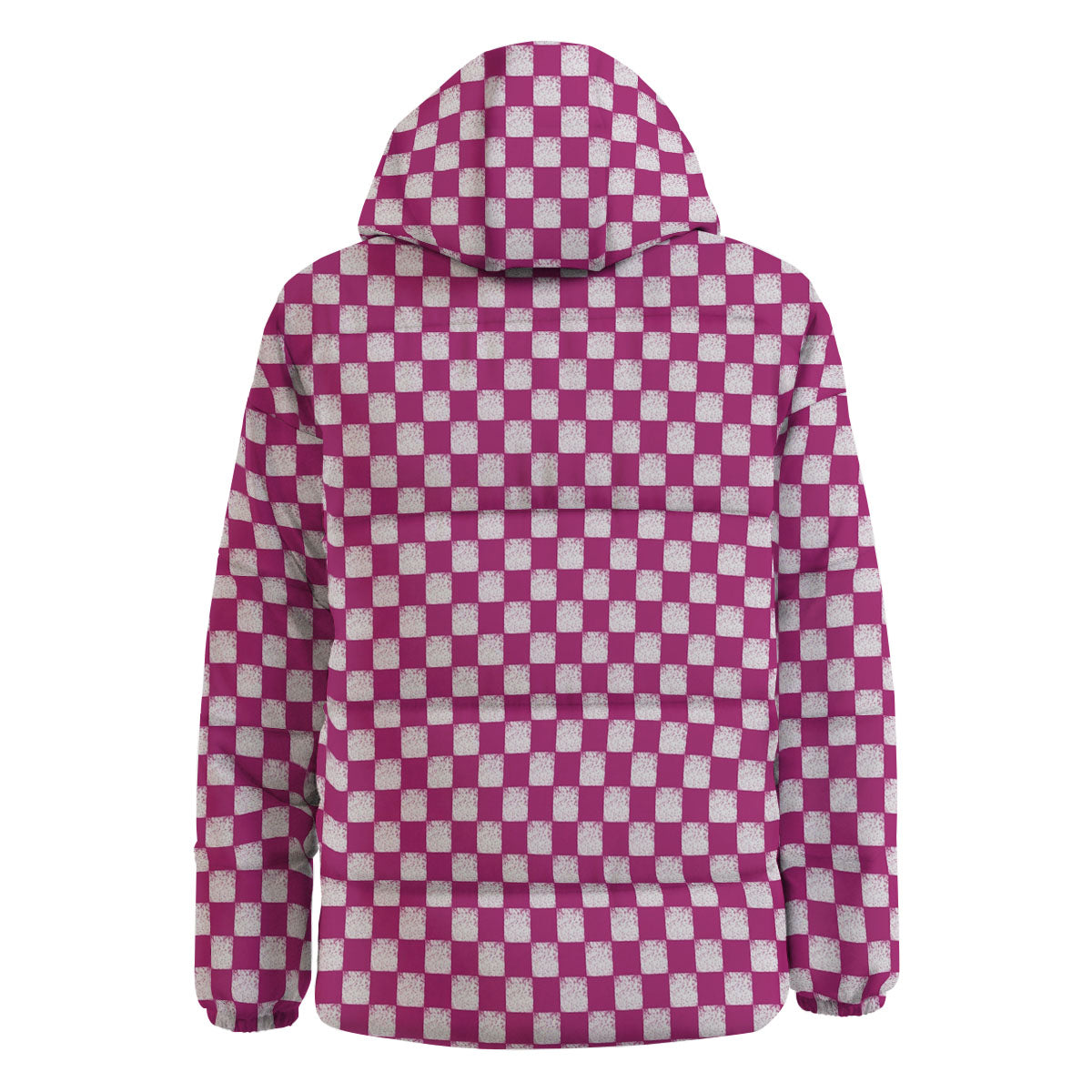 Pink And White Checkered Print Pattern Down Jacket-grizzshop