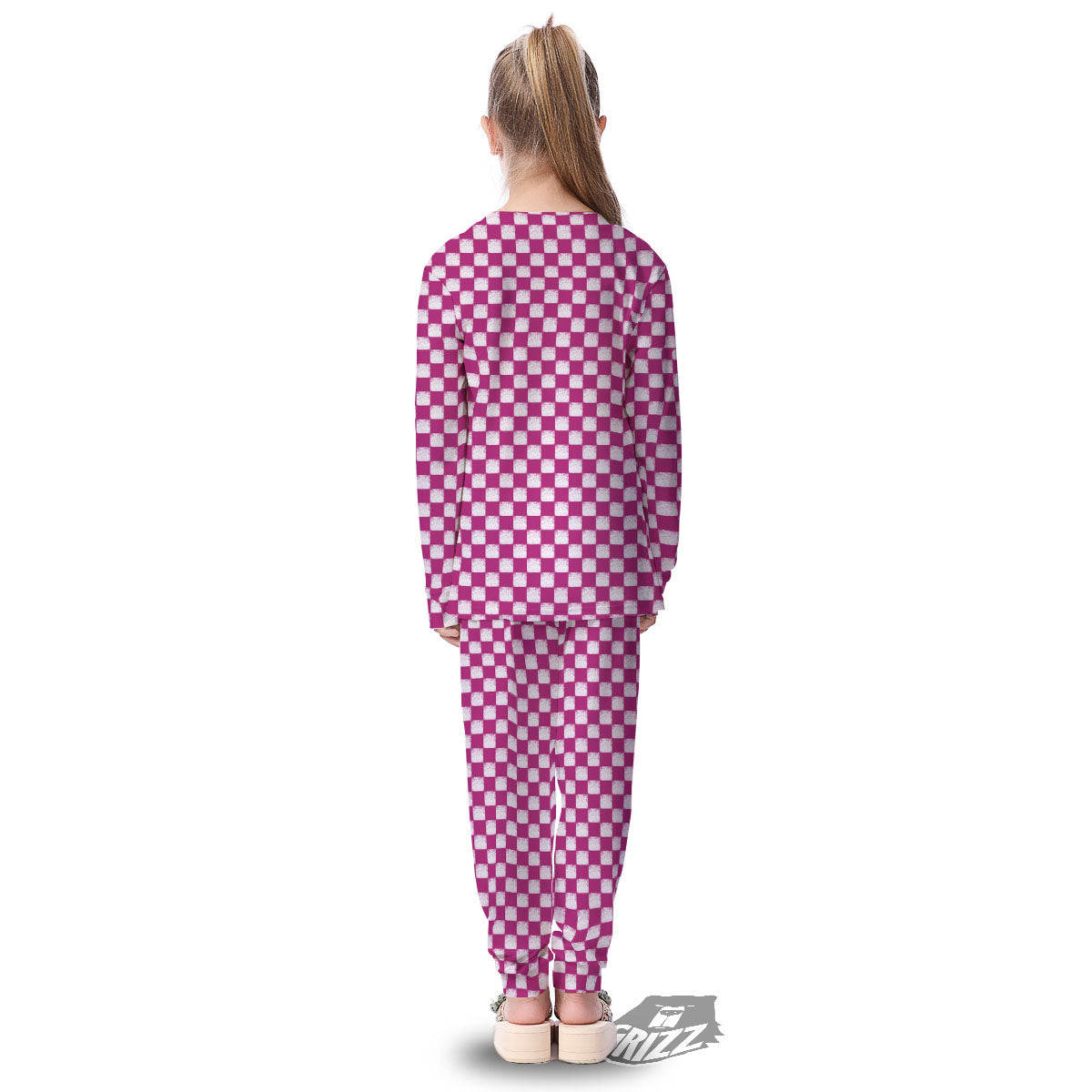 Pink And White Checkered Print Pattern Kid's Pajamas-grizzshop