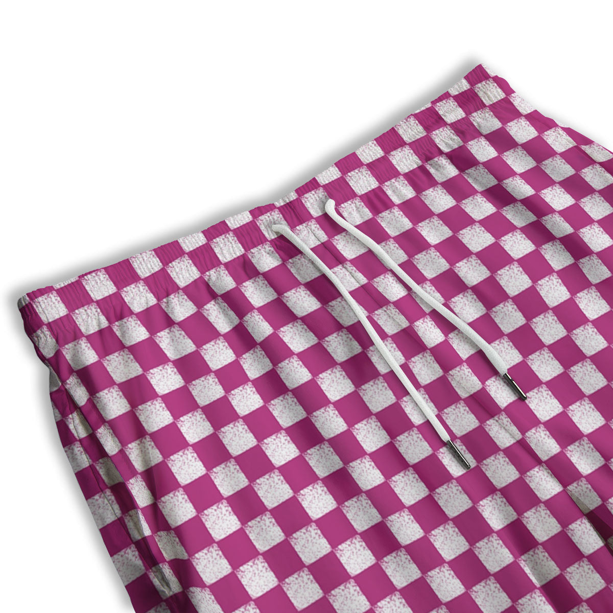 Pink And White Checkered Print Pattern Men's Athletic Shorts