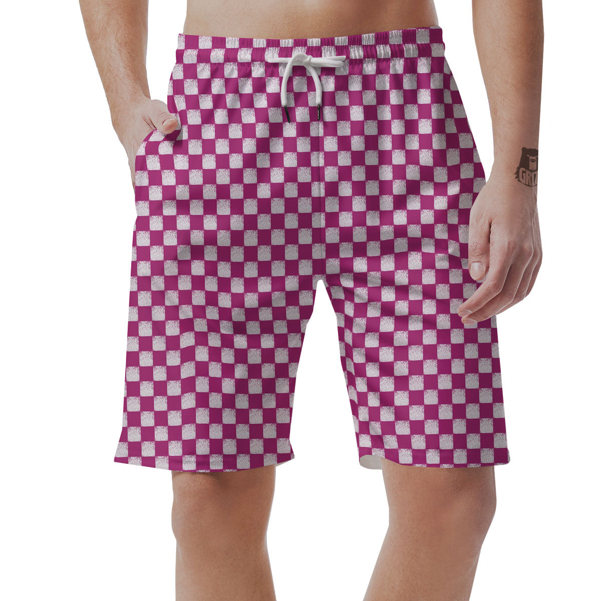 Pink And Grey Cow Print Men's Shorts