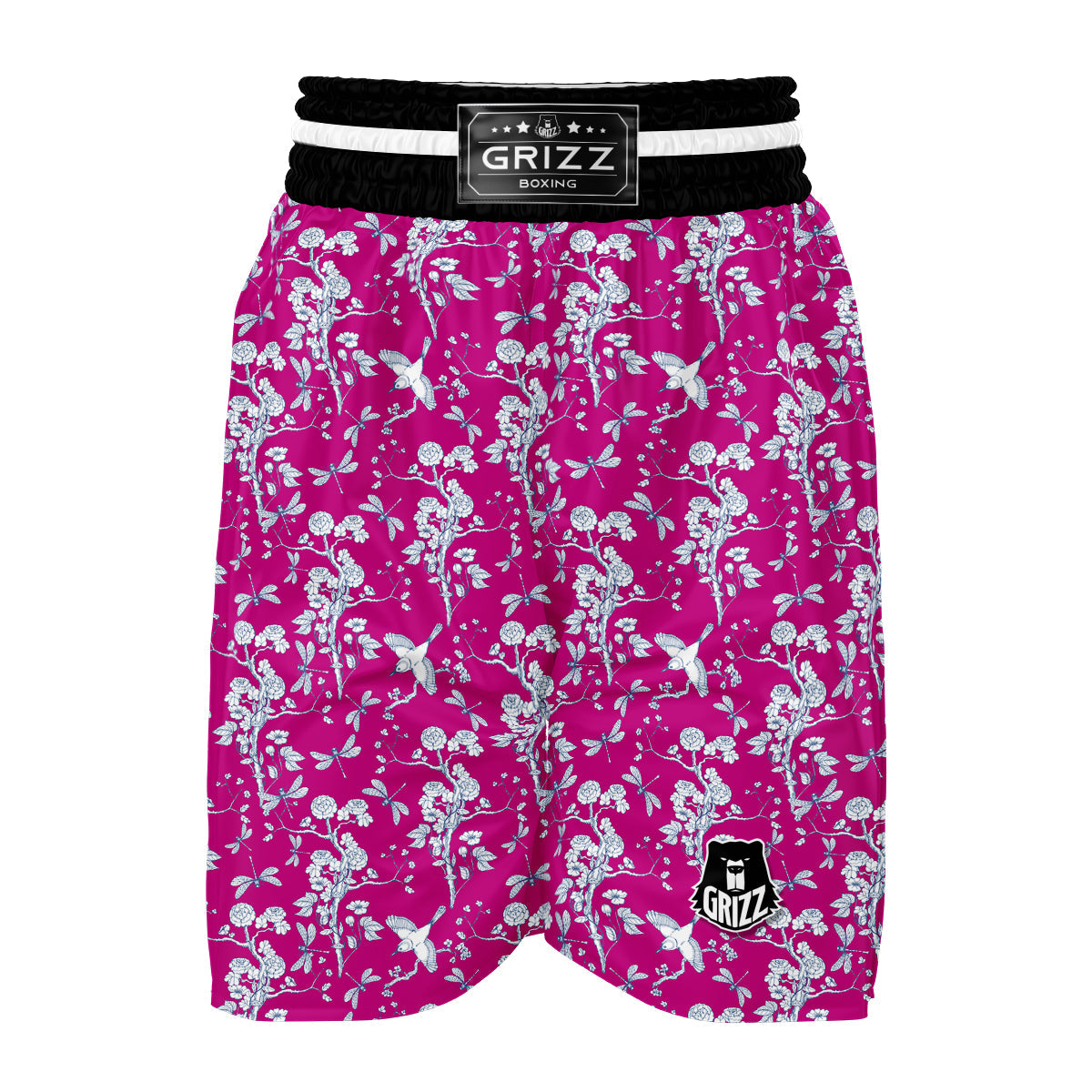 Pink And White Chinoiserie Print Pattern Boxing Shorts-grizzshop