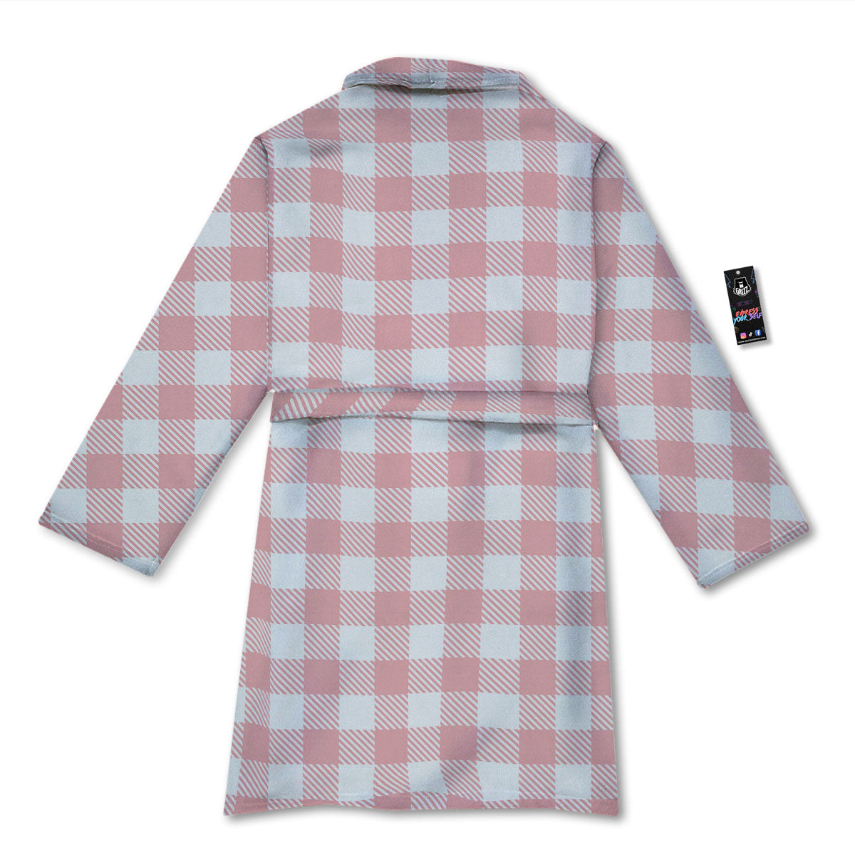 Pink And White Gingham Print Pattern Bathrobe-grizzshop