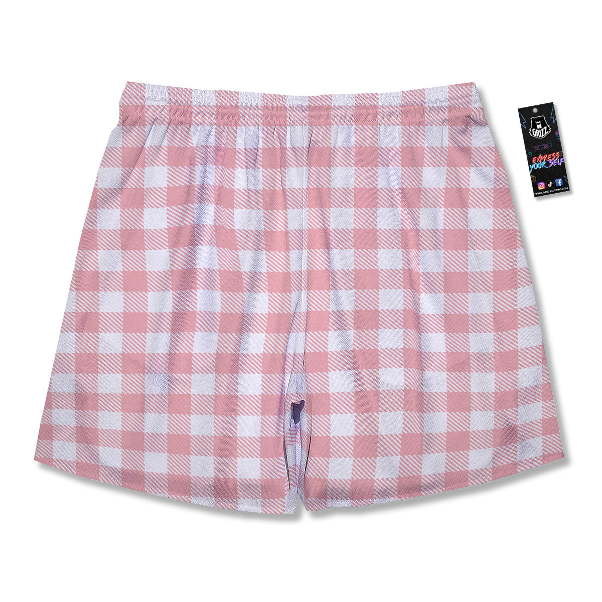 Pink And White Gingham Print Pattern Men's Running Shorts-grizzshop
