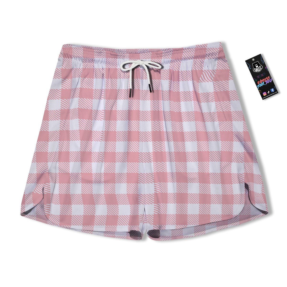 Pink And White Gingham Print Pattern Men's Running Shorts-grizzshop