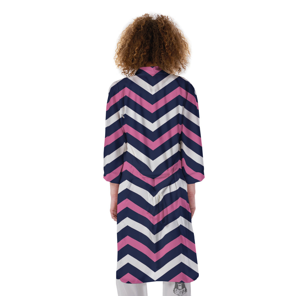 Pink And White Navy Chevron Print Kimono-grizzshop