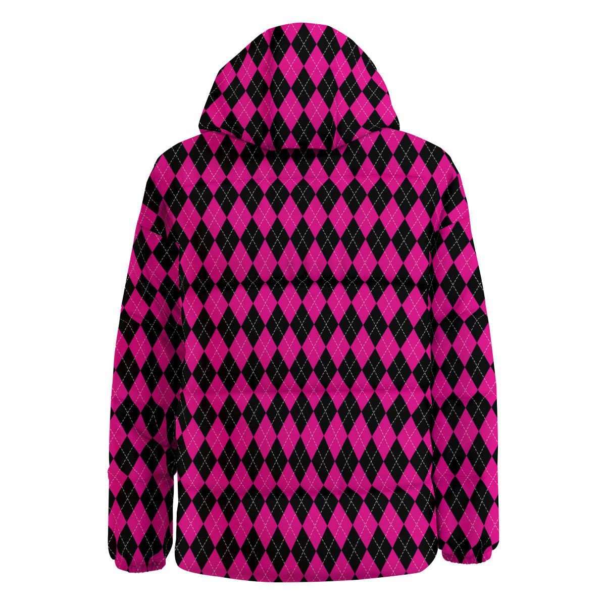 Pink Argyle Deep And Black Print Pattern Down Jacket-grizzshop