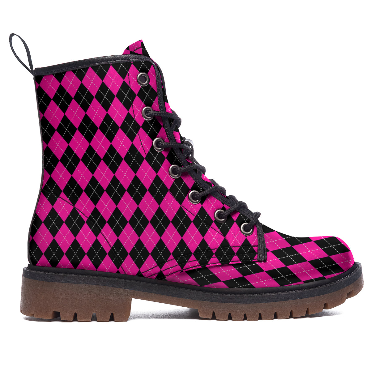 Pink Argyle Deep And Black Print Pattern Work Boots-grizzshop