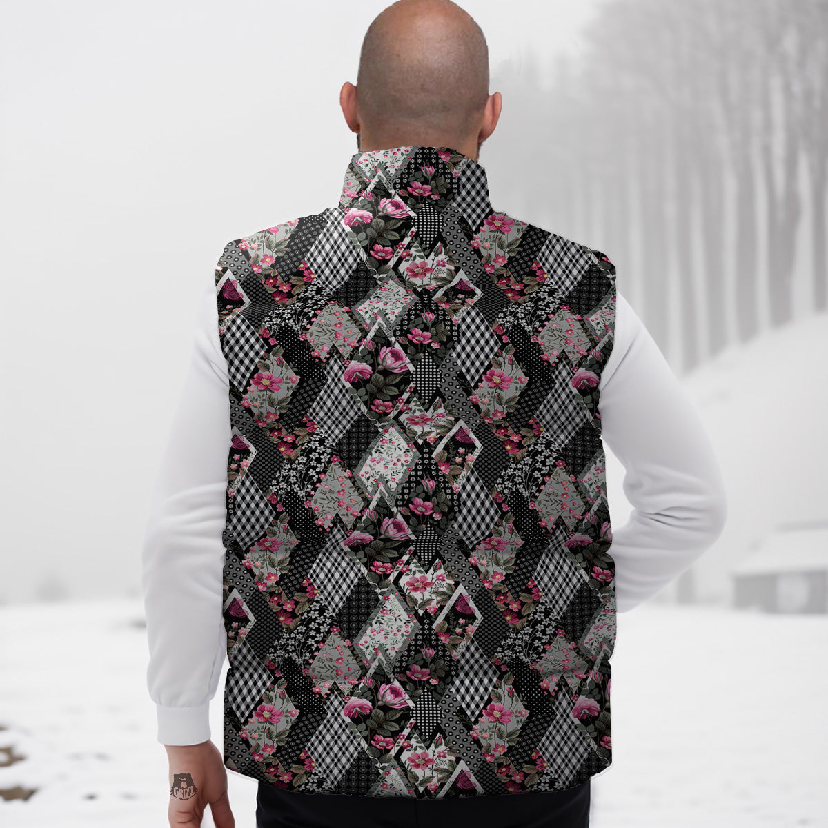 Pink Avocado Patttern Print Down Vest