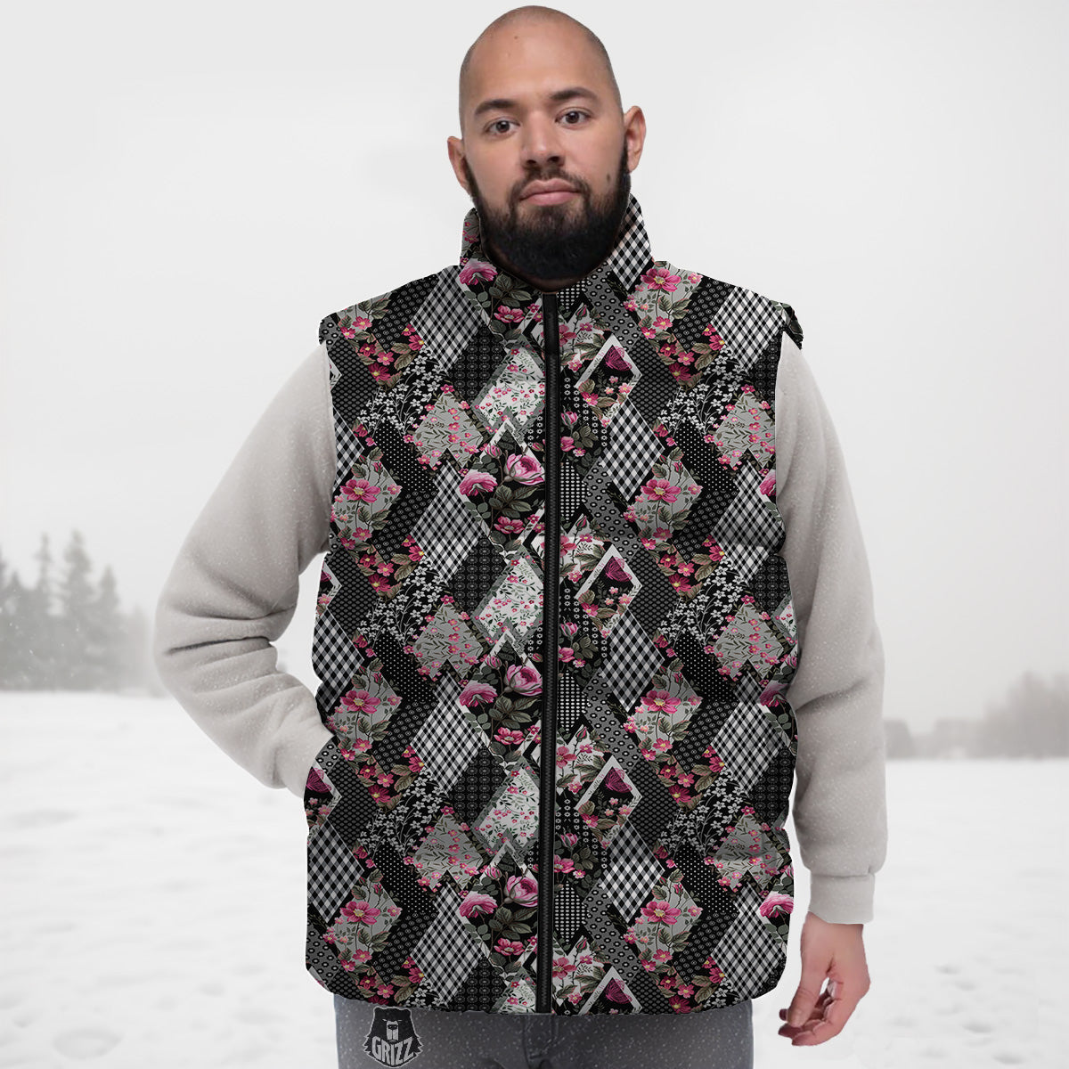 Pink Avocado Patttern Print Down Vest