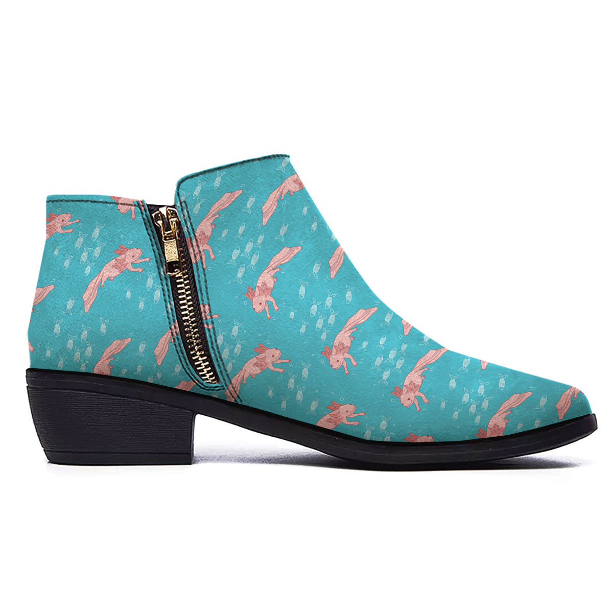Pink Axolotl Teal Print Pattern Ankle Boots-grizzshop