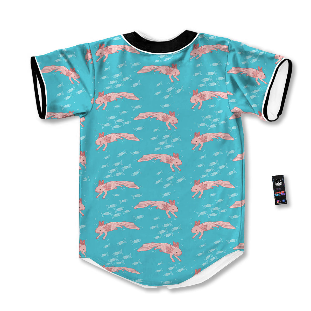Pink Axolotl Teal Print Pattern Baseball Jersey-grizzshop