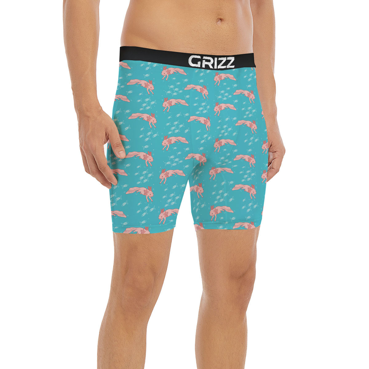 Pink Axolotl Teal Print Pattern Boxer Briefs-grizzshop