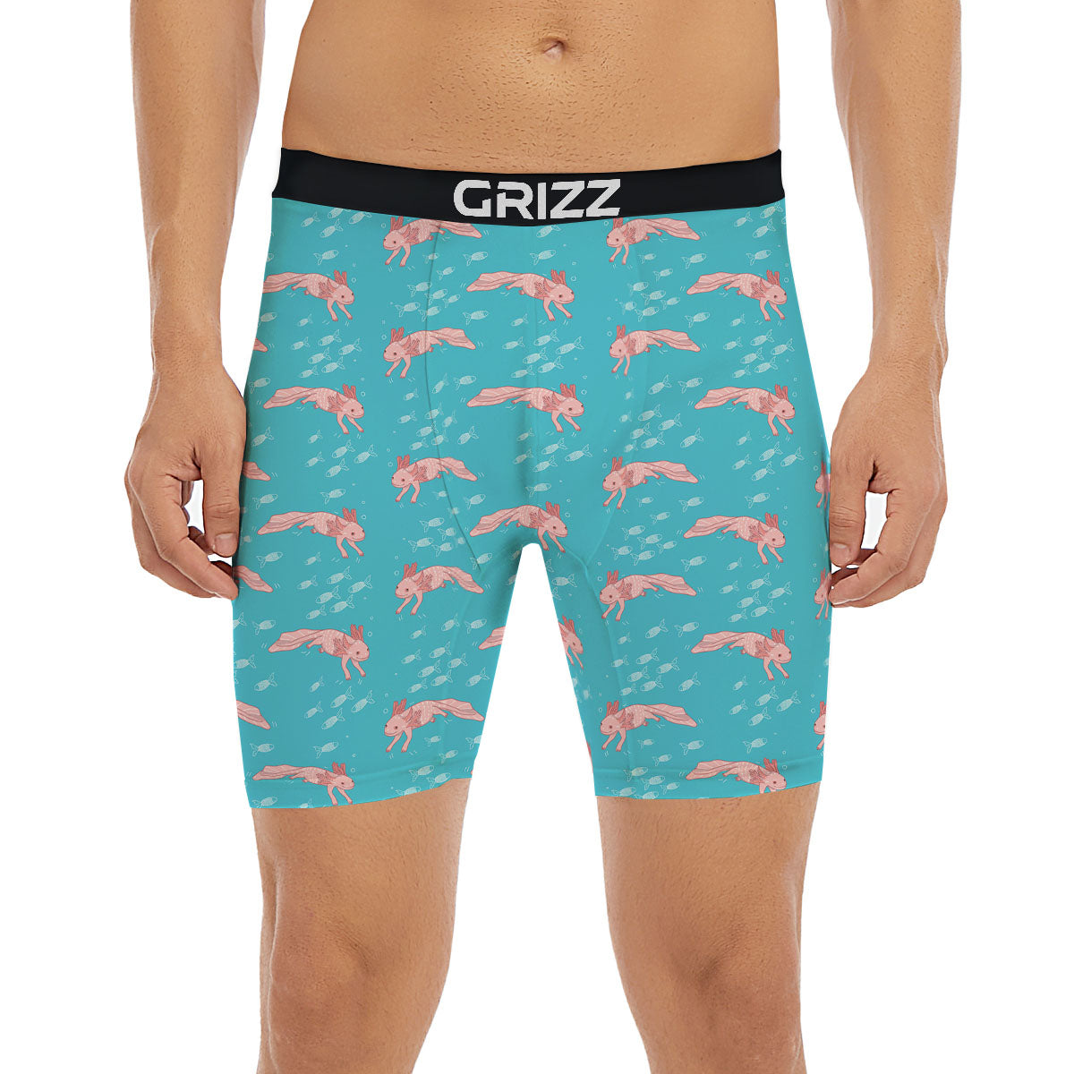 Pink Axolotl Teal Print Pattern Boxer Briefs-grizzshop