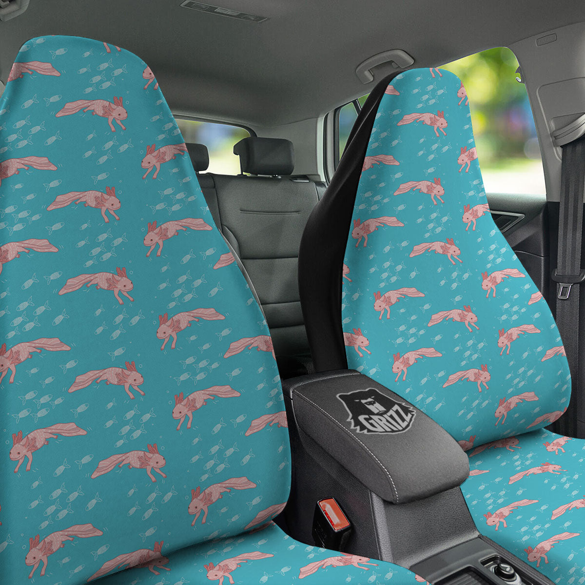 Pink Axolotl Teal Print Pattern Car Seat Covers-grizzshop