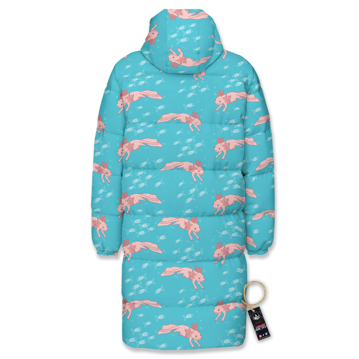 Pink Axolotl Teal Print Pattern Long Down Jacket-grizzshop