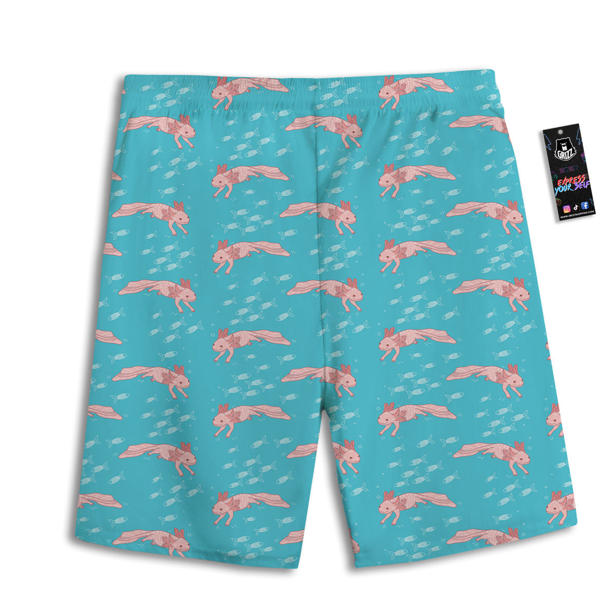 Pink Axolotl Teal Print Pattern Men's Athletic Shorts