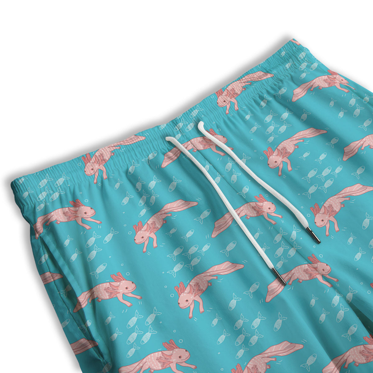 Pink Axolotl Teal Print Pattern Men's Athletic Shorts