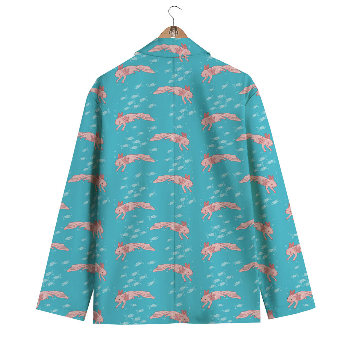 Pink Axolotl Teal Print Pattern Men's Blazer-grizzshop