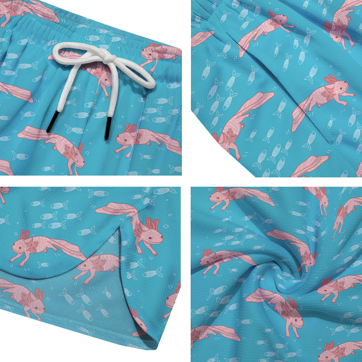 Pink Axolotl Teal Print Pattern Men's Running Shorts-grizzshop
