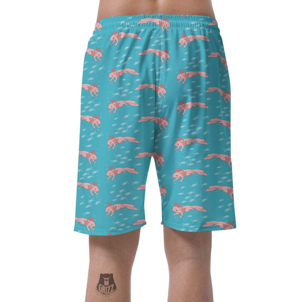 Pink Axolotl Teal Print Pattern Men's Shorts-grizzshop