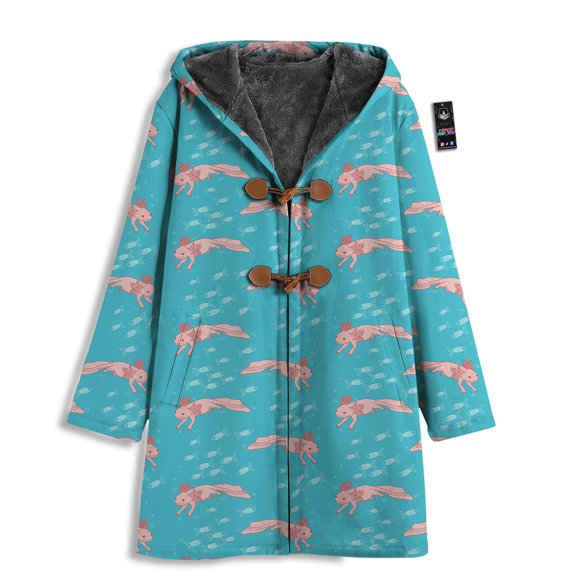 Pink Axolotl Teal Print Pattern Men's Windbreaker Jacket-grizzshop