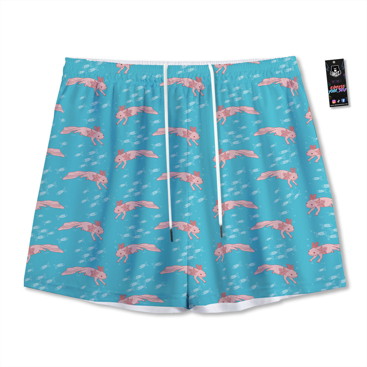 Pink Axolotl Teal Print Pattern Mesh Shorts