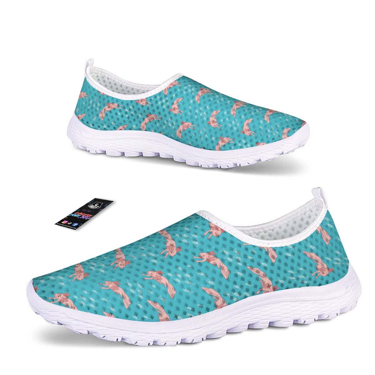 Pink Axolotl Teal Print Pattern Nurse Shoes-grizzshop