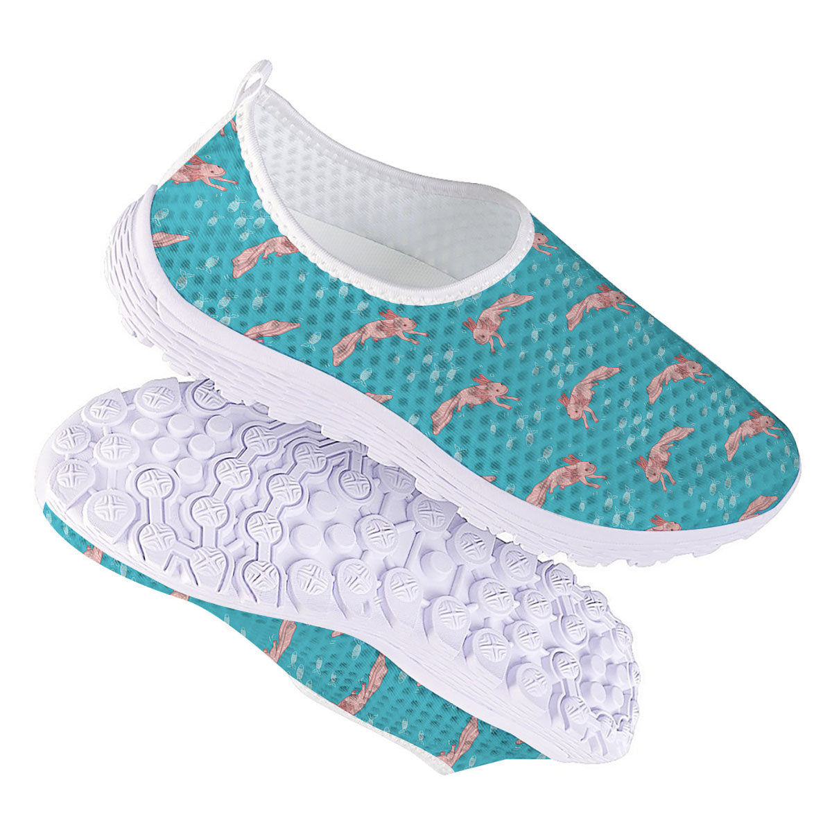 Pink Axolotl Teal Print Pattern Nurse Shoes-grizzshop