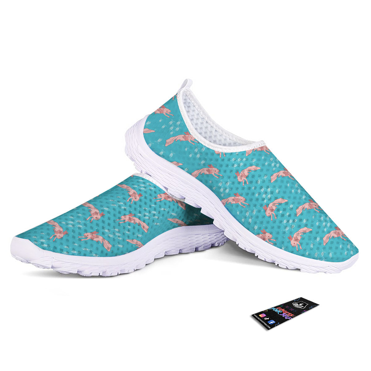 Pink Axolotl Teal Print Pattern Nurse Shoes-grizzshop
