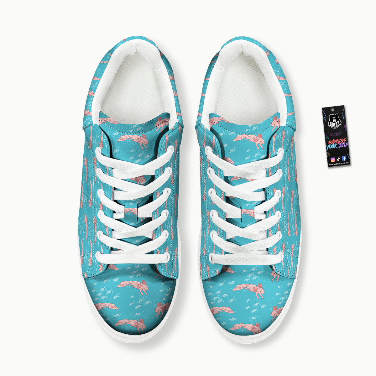 Pink Axolotl Teal Print Pattern Platform Shoes-grizzshop