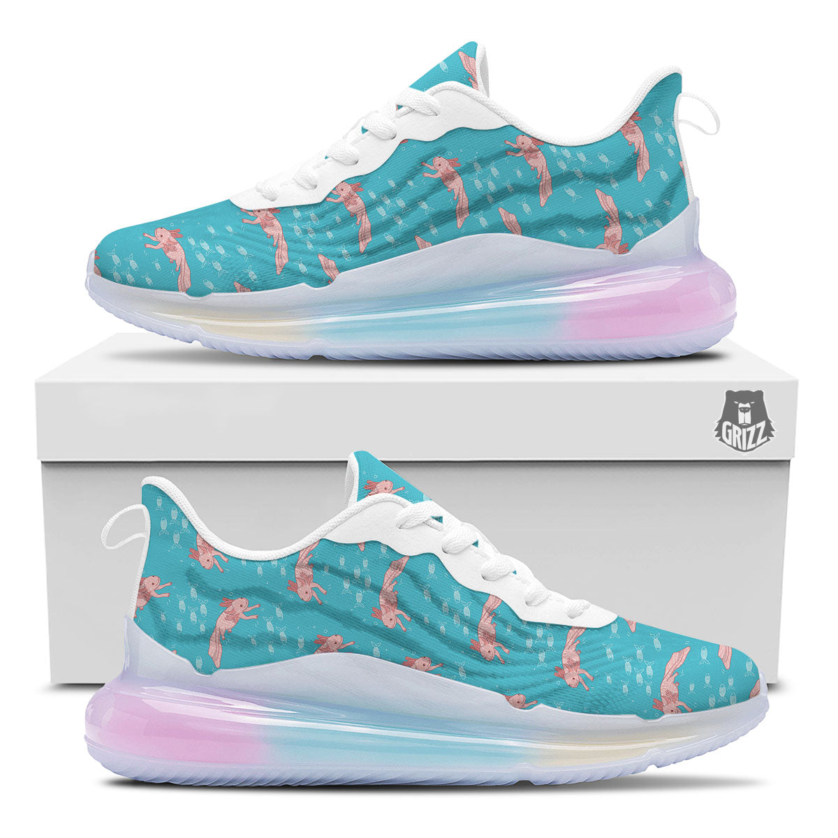 Pink Axolotl Teal Print Pattern Running Sneakers-grizzshop