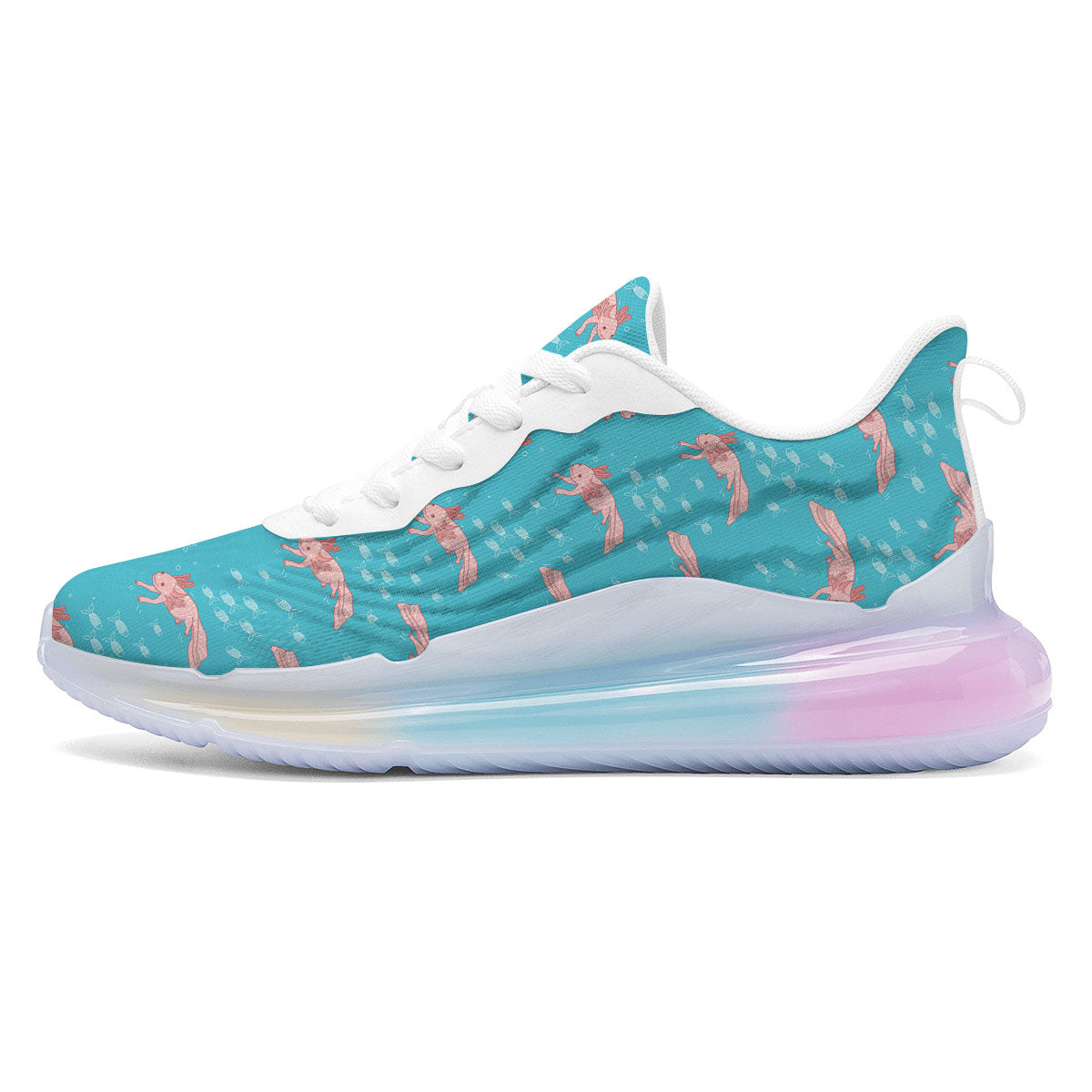 Pink Axolotl Teal Print Pattern Running Sneakers-grizzshop