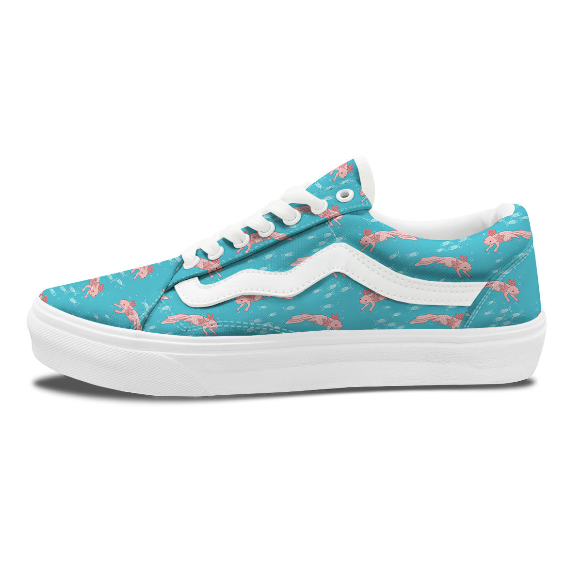 Pink Axolotl Teal Print Pattern Skate Shoes-grizzshop