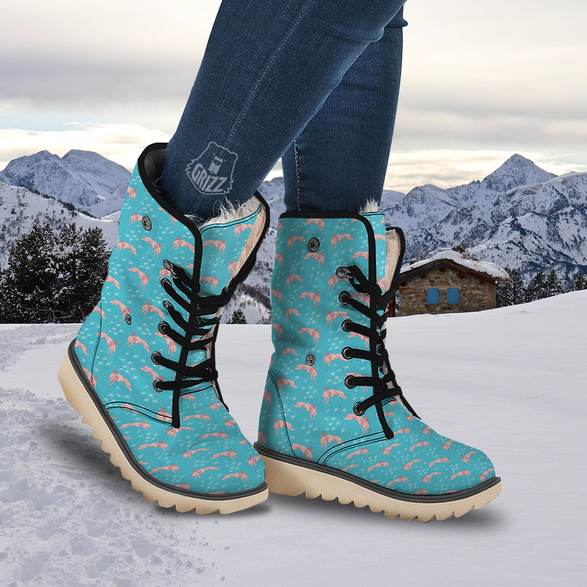 Pink Axolotl Teal Print Pattern Snow Boots-grizzshop