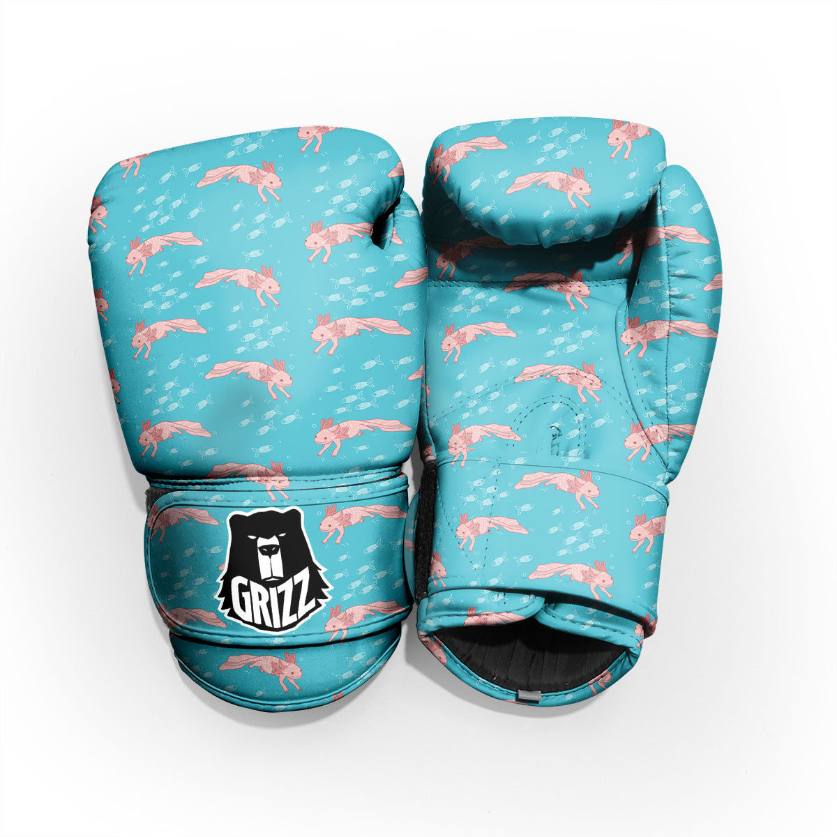 Pink Axolotl Teal Print Pattern Pro Boxing Glove