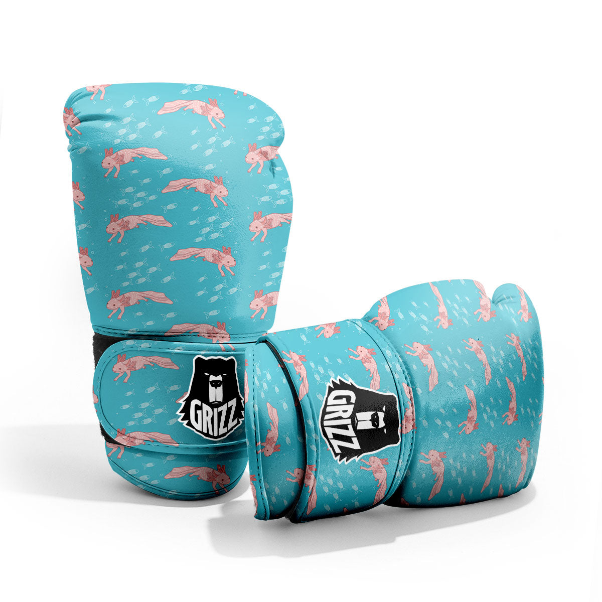 Pink Axolotl Teal Print Pattern Pro Boxing Glove