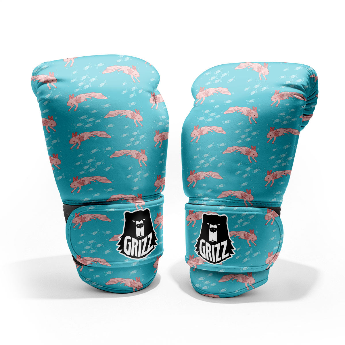 Pink Axolotl Teal Print Pattern Pro Boxing Glove