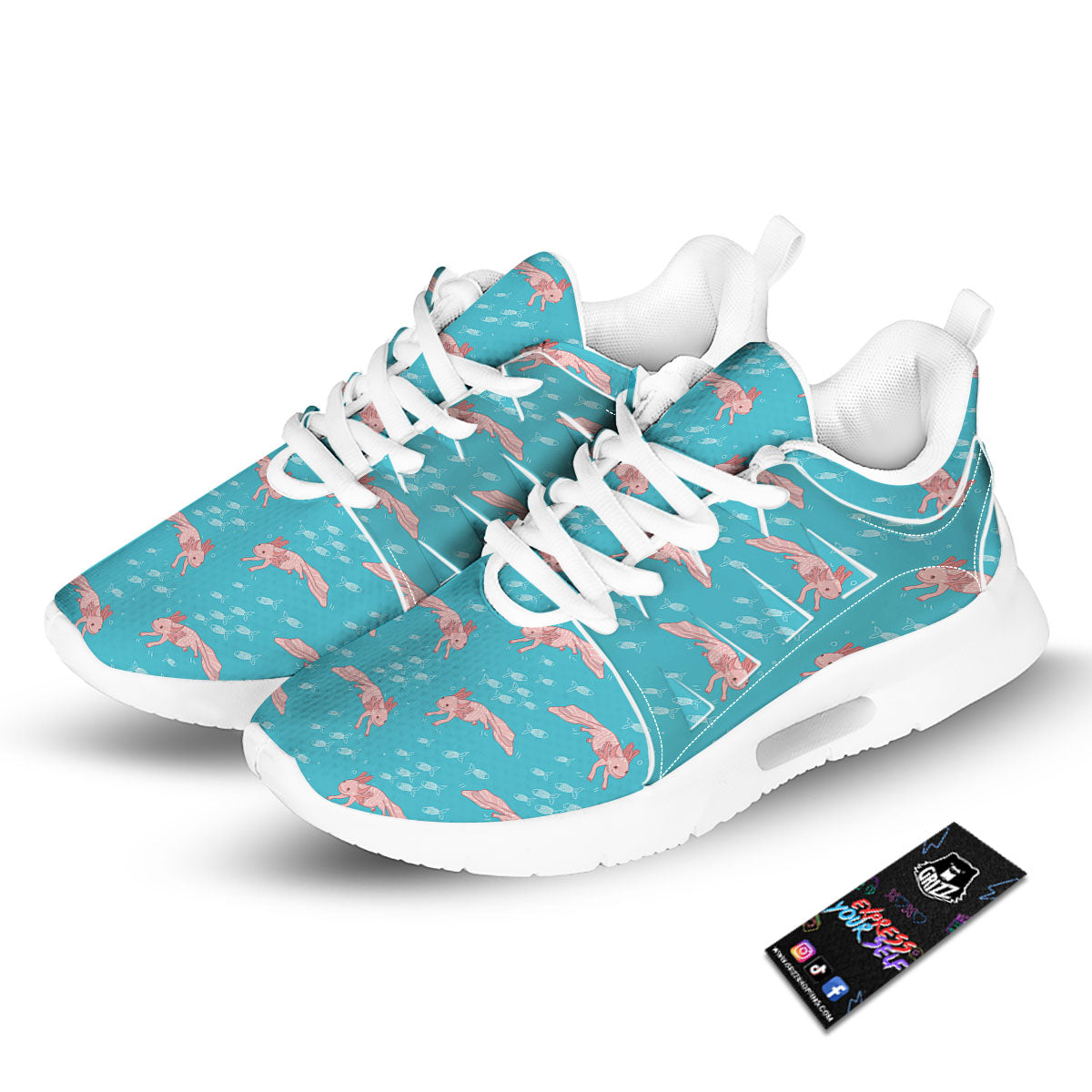 Pink Axolotl Teal Print Pattern Tennis Shoes-grizzshop